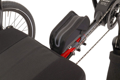 Fidlock TWIST Bike Base, studio rear quarter view shown mounted on trike with optional bike bag