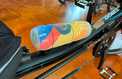 Fidlock Uni Connector for BottleTwist Water Bottle, rear quarter view, shown mounted on trike
