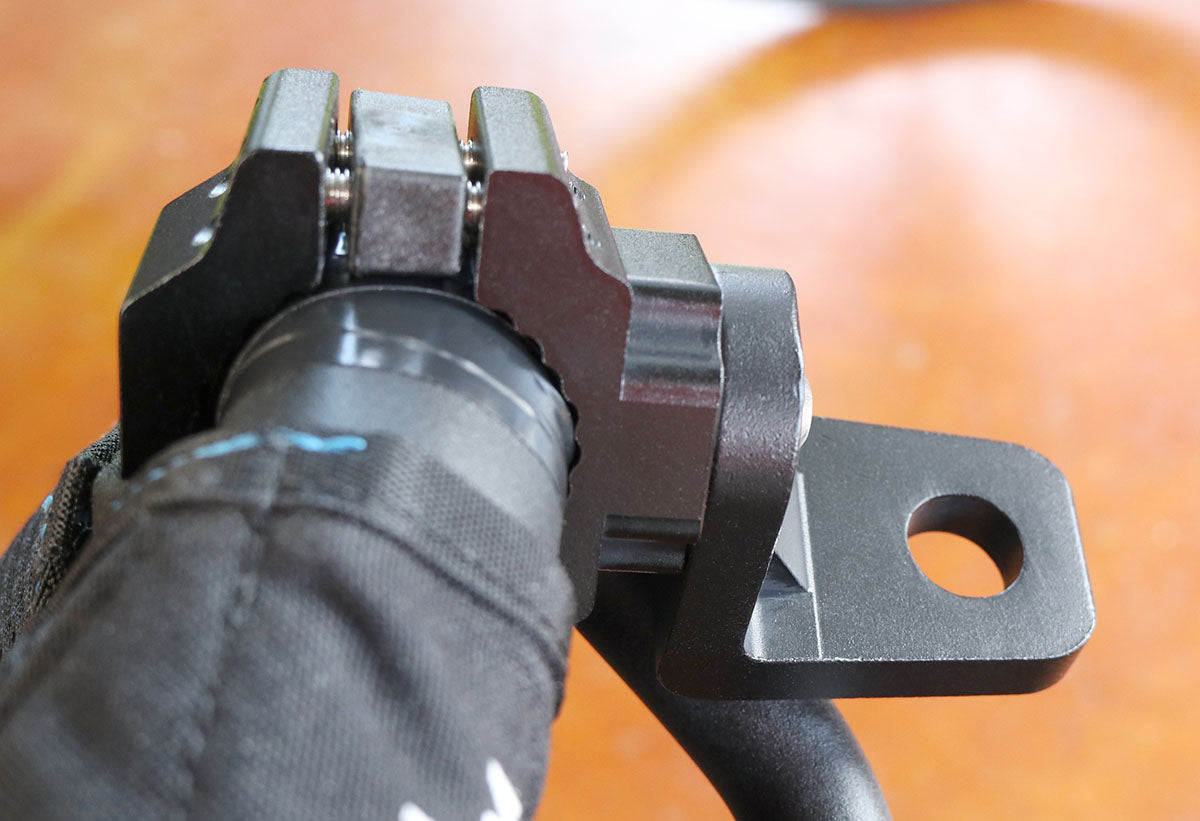View of the Glowwhips 360 Degree Adjustable Bar Mount, shown mounted on a trike.