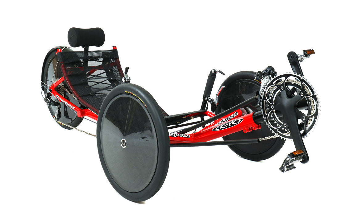 Greenspeed Aero Red Recumbent Trike with Headrest Front Quarter View