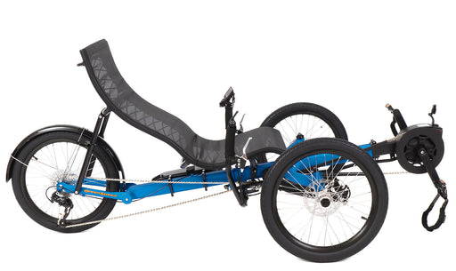 Greenspeed Magnum XL Active Line Plus Bosch Coral Blue Recumbent Trike, studio side view