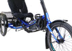 HP Velotechnik Delta TX Shimano STEPS EP801 Electric Assist Cues Electronic Shifting Blue Flash Recumbent Trike studio front close up  view