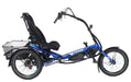 HP Velotechnik Demo Delta TX Shimano STEPS EP801 Cues Blue Flash Recumbent Trike, Studio Side View