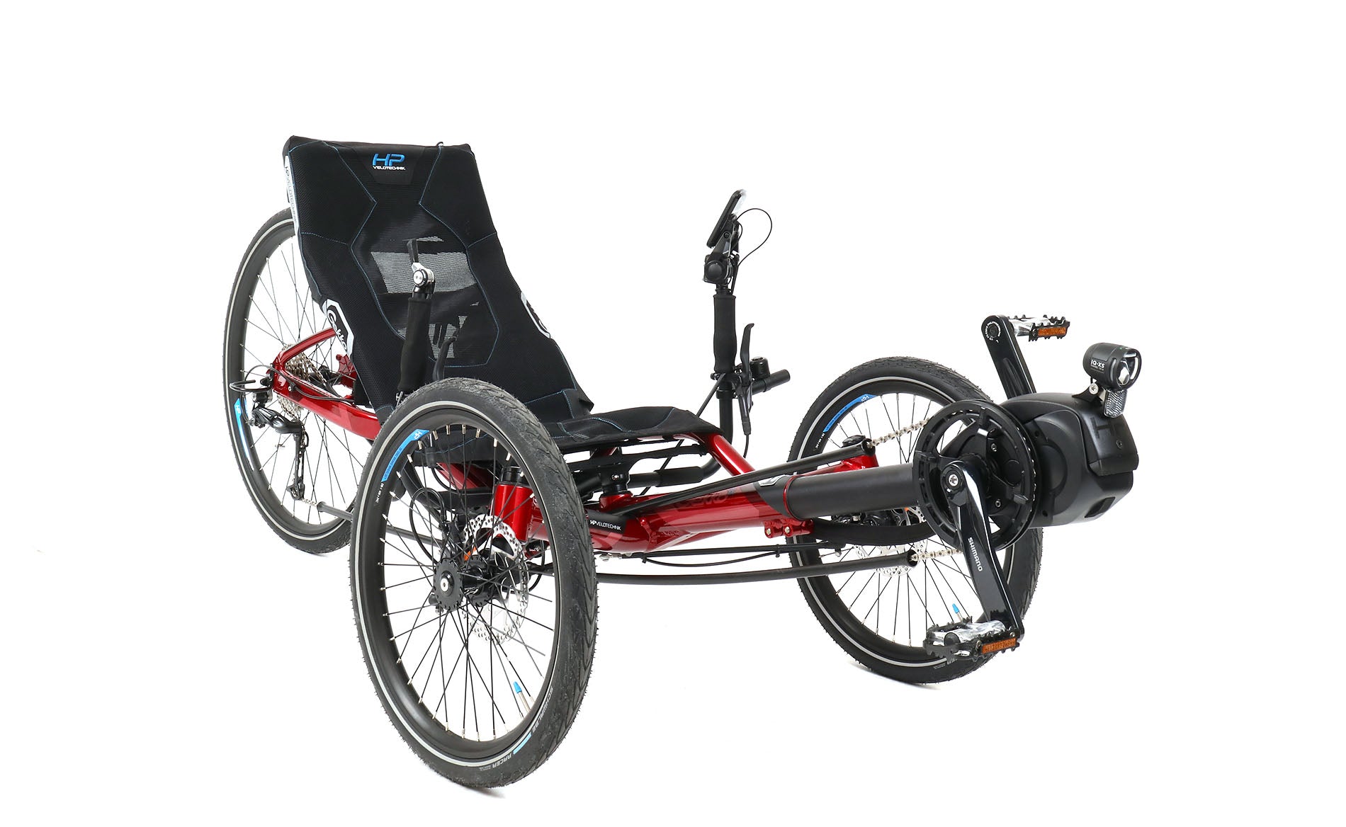 HP Velotechnik Gekko fx 26 Shimano Steps 5000 Magma Red, studio front quarter view