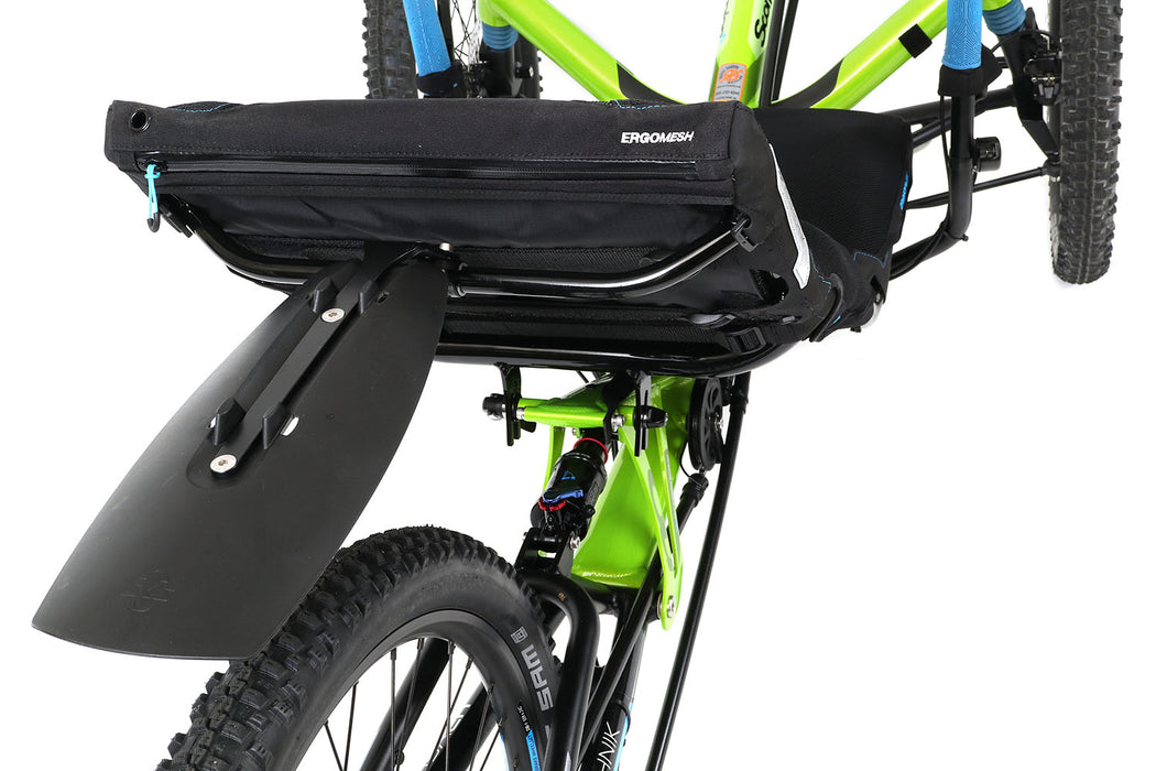 HP Velotechnik Scorpion fs 26 Enduro Green Recumbent Trike, studio detail view