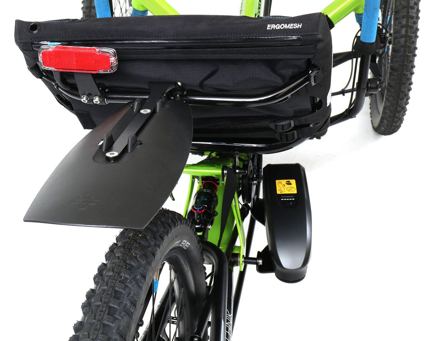 HP Velotechnik Scorpion fs 26 Enduro Shimano STEPS EP8 Green Recumbent Trike, studio rear close-up view