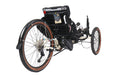 ICE 25th Anniversary Adventure 26 FS Shimano STEPS EP801 Cream Recumbent Trike, studio rear quarter view