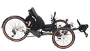 ICE  25th Anniversary Adventure Full Suspension Recumbent Trike with 26 inch rear wheel and Shimano STEPS EP8 Electric Assist in Cream, studio side view