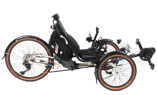 ICE 25th Anniversary Adventure HD 26 RS Shimano STEPS EP801 Cream Recumbent Trike, studio side view