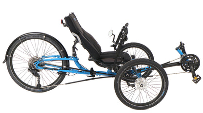 ICE Adventure 26 Compact Blue Recumbent Trike, studio side view