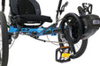 ICE Adventure 26 FS Shimano STEPS EP801 11 Speed Compact  Blue Recumbent Trike, studio front detail view