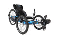 ICE Adventure 26 Shimano STEPS EP801 Compact Blue Recumbent Trike, studio front quarter view