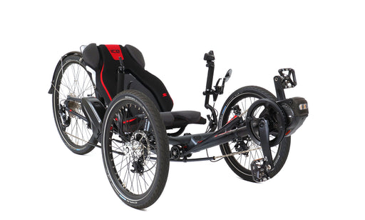 ICE Sprint X Tour 26 FS Steps EP8 11 Speed Grey Recumbent Trike, studio front quarter view