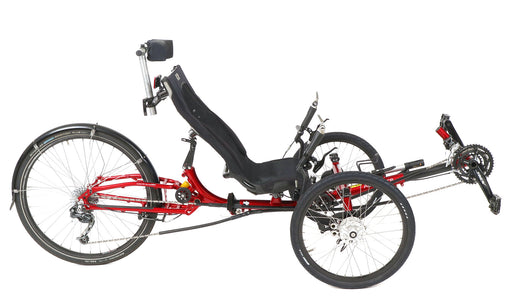 ICE Used Adventure FS 26 Red Recumbent Trike, studio side view