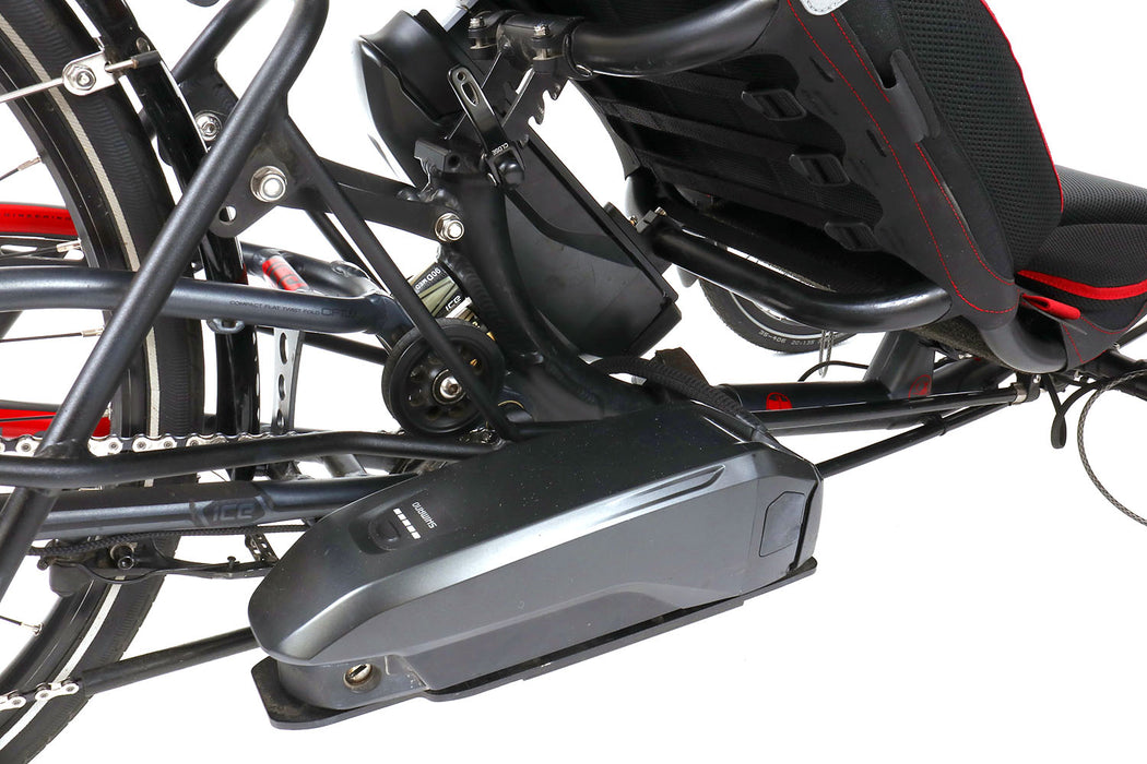 ICE Used Sprint X Tour 26 Full Suspension STEPS 8000 Recumbent Trike, studio side detail view