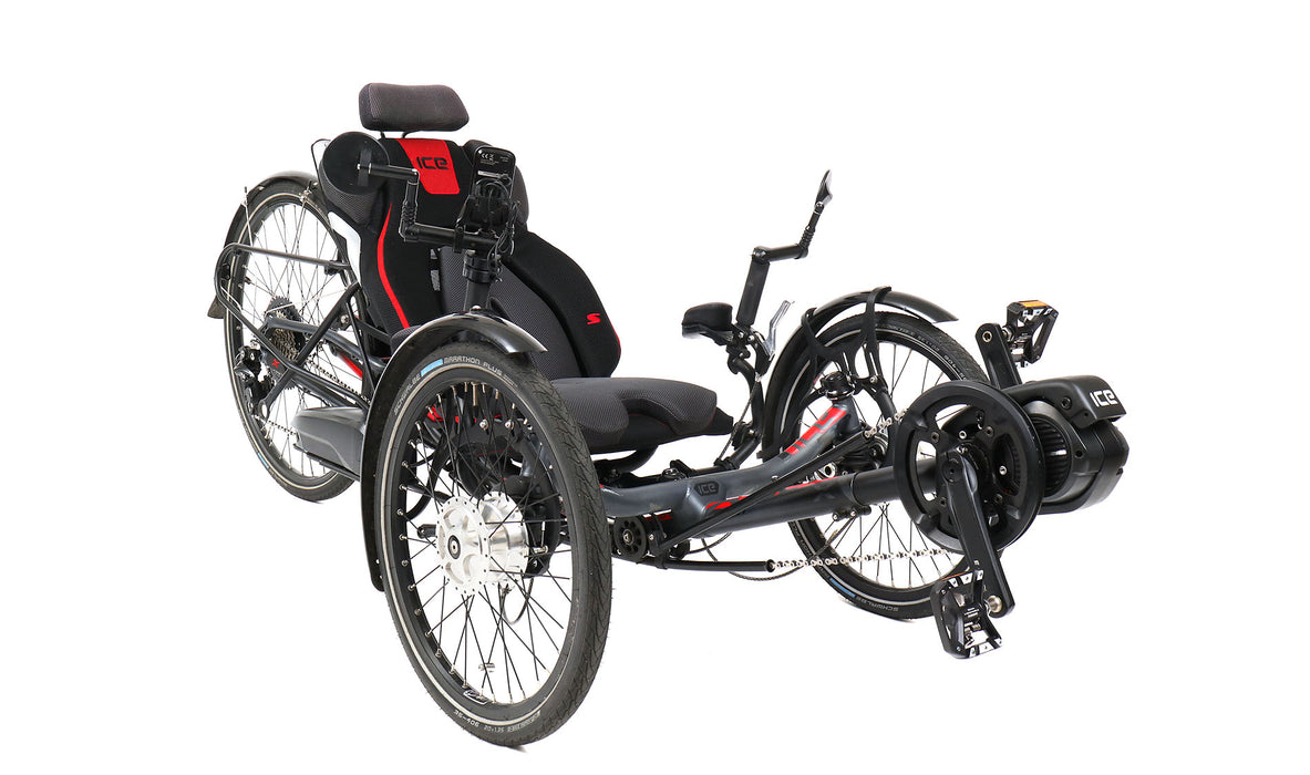 ICE Used Sprint X Tour 26 Full Suspension STEPS 8000 Recumbent Trike, studio front quarter view