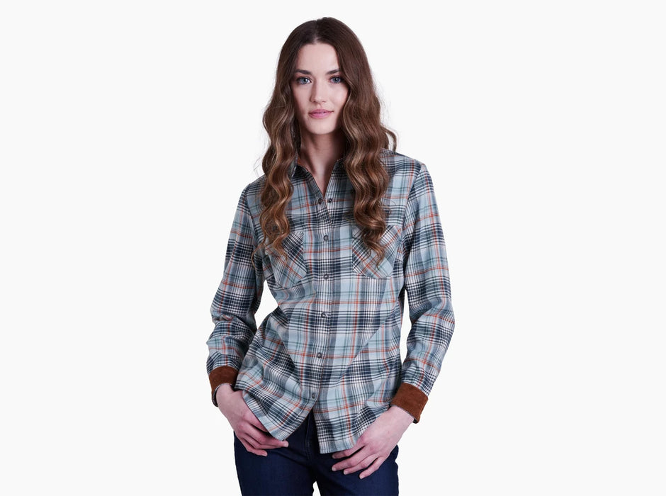 Kuhl Womens Tess Flannel Shirt Evergreen studio image front