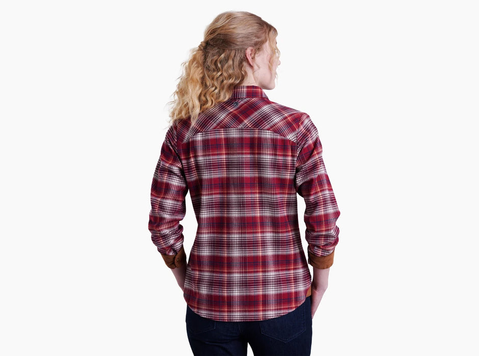 Kuhl Womens Tess Flannel Shirt long sleeve flannel corduroy red Zinfandel studio image back