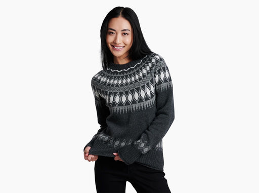 Kuhl Womens Wunderland Long Sleeve Wool Winter Weather Sweater Charcoal Black Grey Patterned Sweater Cozy Comfy 