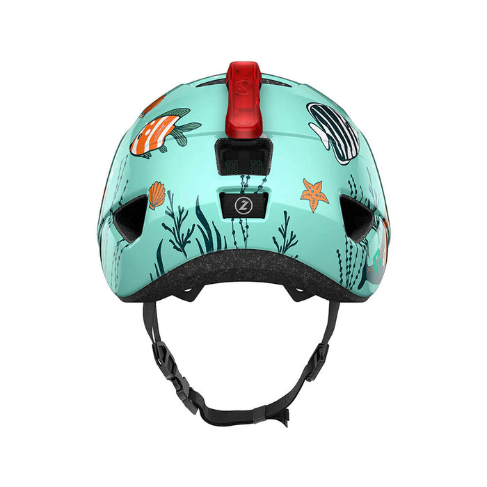 Lazer Pnut Kineticore Helmet Youth sealife rear view with optional LED light