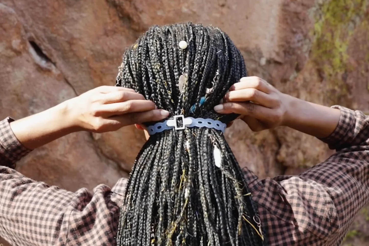 Modl 8" Infinity Tools 4 Pack glacier being worn as a hair tie