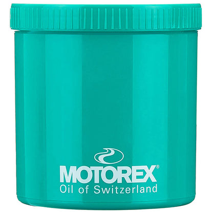 Studio view of green jar of Motorex Bike Grease with white lettering that says Motorex Oil of Swtizerland. 