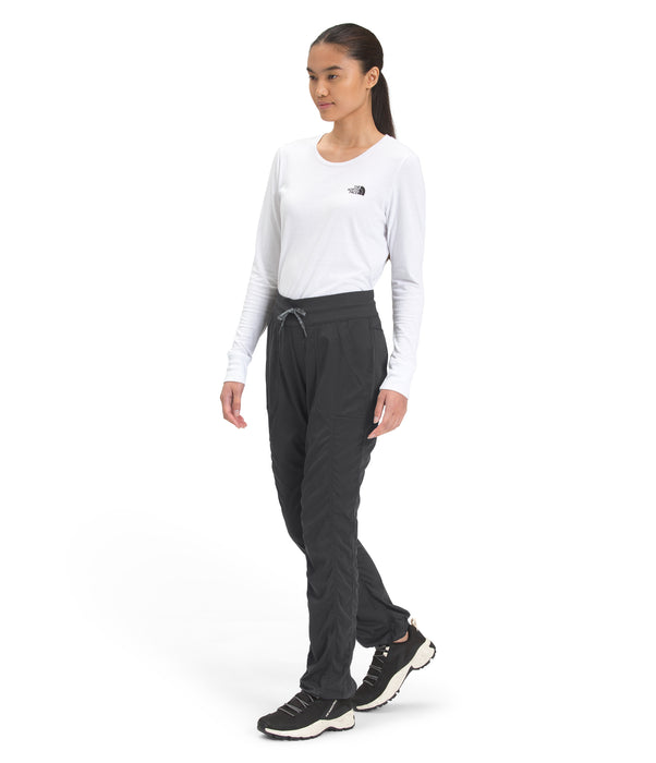 The North Face Womens Aphrodite 2.0 Pant Asphalt Grey being worn by model studio image side