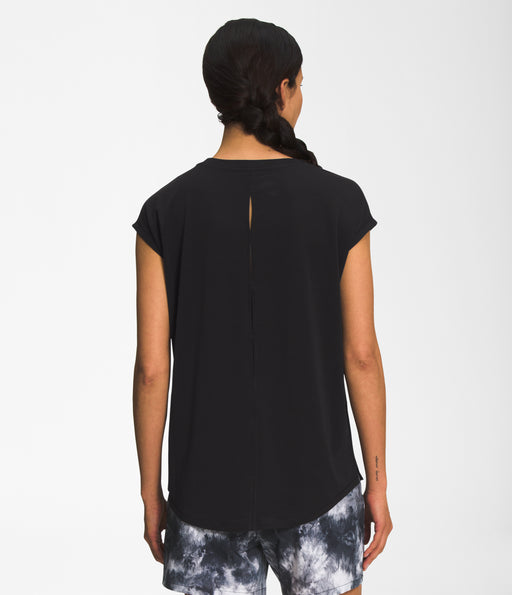 The North Face Womens Wander Slitback S/S TNF Black being worn by model studio image back