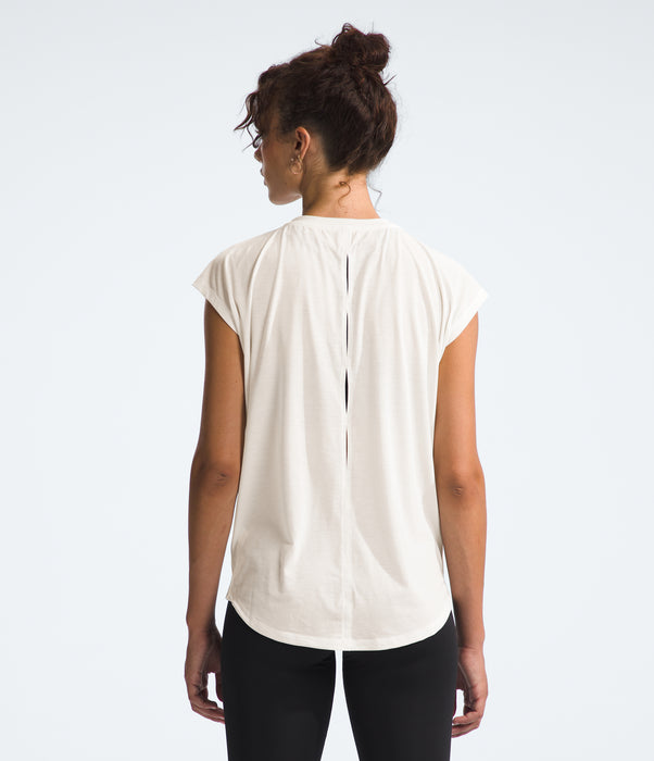 The North Face Womens Wander Slitback S/S White Dune being worn by model studio image back