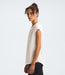 The North Face Womens Wander Slitback S/S White Dune being worn by model studio image side