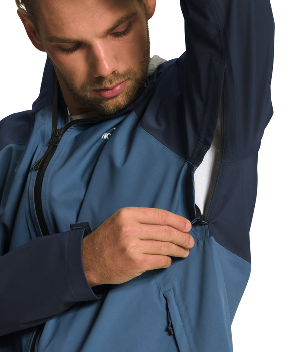 The North Face Mens Valle Vista Stretch Jacket Summit Navy/Shady Blue being worn by model studio image under-arm zipper closeup