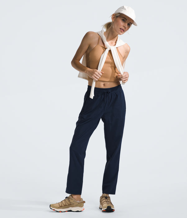 The North Face Womens Never Stop Wearing Pant Summit Navy studio image being worn by model fullbody front