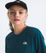 The North Face Womens Adventure Tee Blue Moss being worn by model studio image closeup