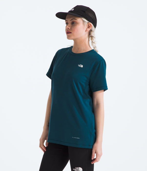 The North Face Womens Adventure Tee Blue Moss being worn by model studio image side