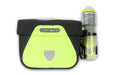 Ortlieb Ultimate High-Vis Neon Yellow/Black Reflective Handlebar Bag with water bottle cage and bottle mounted