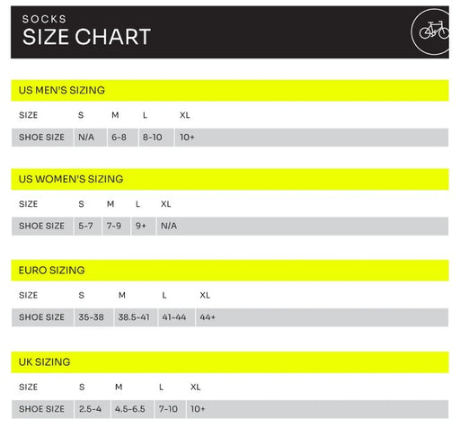 Pearl Izumi Sock Sizing Chart