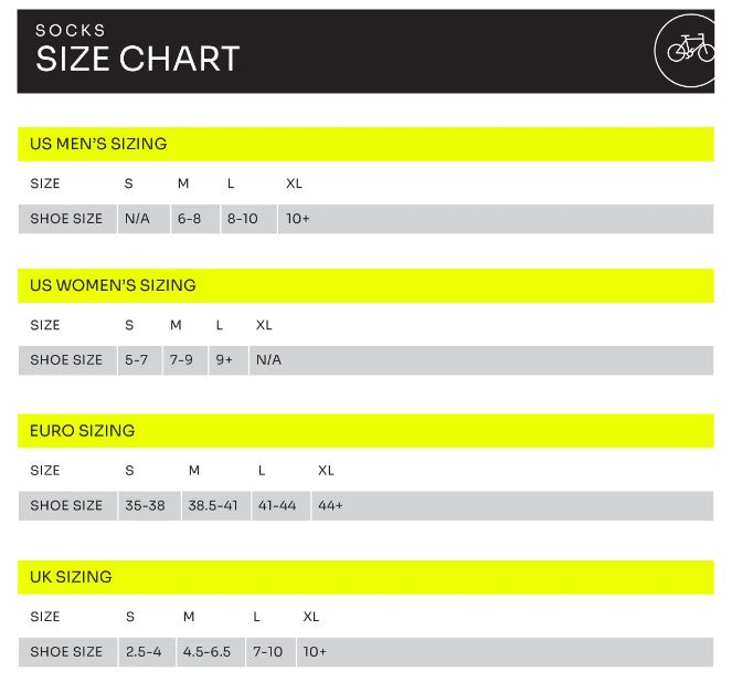 Pearl Izumi Sock Sizing Chart