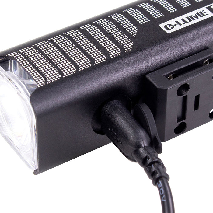 Serfas E-Lume 1000 Lumen USB Rechargeable Headlight, studio USB charging detail view