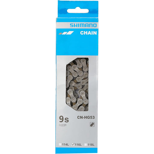 Shimano CN-HG53 9 Speed 116 Link Chain with Connect Pin in box studio image