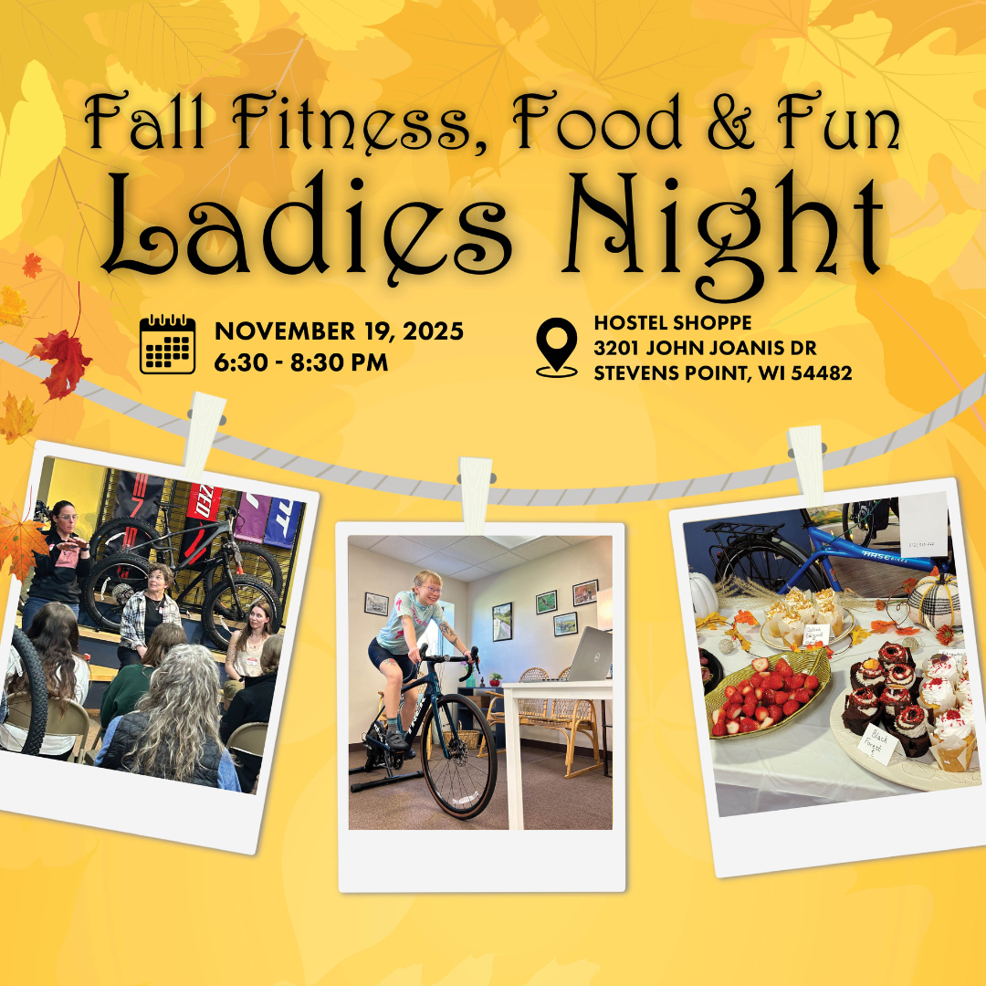 The fall fitness, food & fun ladies night graphic describes where the event is and when, as well as images of cupcakes, women gathering together and talking, and a woman on a stationary trainer.
