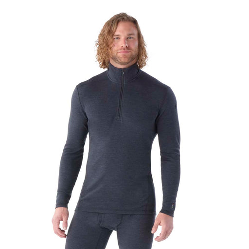 Smartwool Mens Classic Thermal Merino Base Layer 1/4 Zip Charcoal Heather, studio front view on model