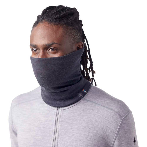 Smartwool Thermal Merino Reversible Pattern Neck Gaiter in charcoal heather, Studio photo shown on model