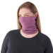 Smartwool Thermal Merino Reversible Pattern Neck Gaiter in purple iris heather, Studio photo shown on model