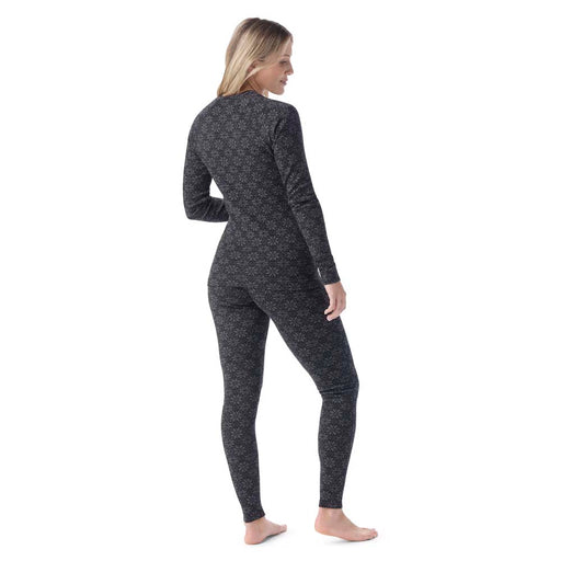 Smartwool Womens Thermal Base Layer Crew Black Digi Snow, studio back view with model