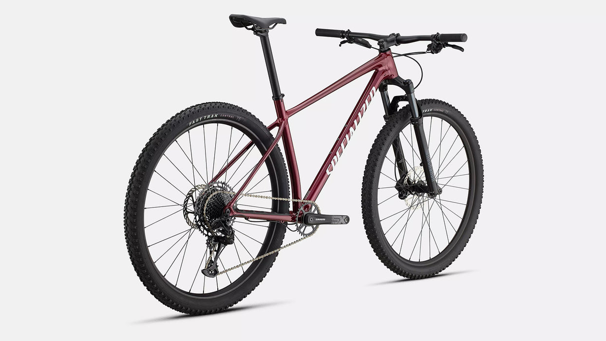 Specialized Chisel Hardtail Maroon / White, studio rear quarter view