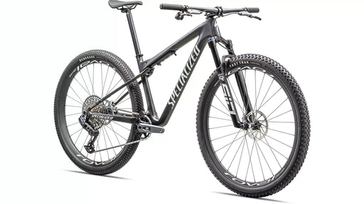 Specialized Epic World Cup Expert XC  Full Suspension Mountain Bike in Satin Carbon/White Pearl studio front quarter view