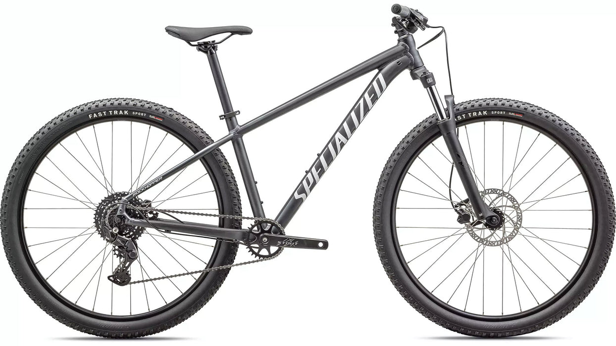 Specialized Rockhopper Sport 29 Satin Black Liquid Metal / White, studio side view