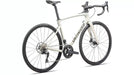 Specialized Roubaix Comp Road Bike with Future Shock in Pearl White/ Obsidian studio rear quarter view