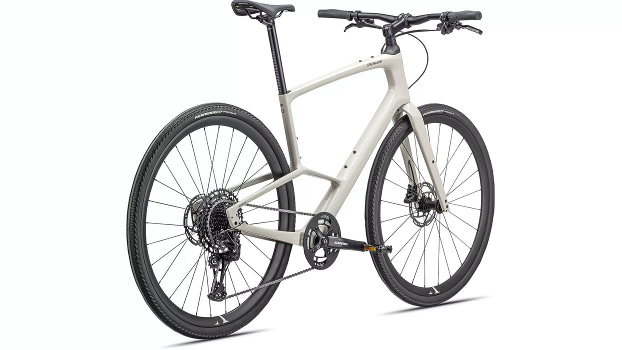 Specialized Sirrus X 5.0 Cross Hybrid Bicycle Gloss White Mountains/Gunmetal rear quarter view