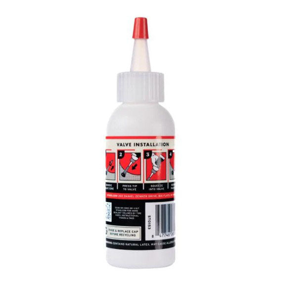 Studio image of the back of a  60 ml bottle of Stan's No Tubes Original Tubeless Sealant.
